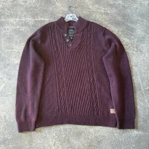 Threadbare Henley Sweater Mens XL Red Maroon 1/4 Button Chunky Knit Wool